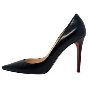 Christian Louboutin Pigalle 100 Black Leather Pointed Toe Stiletto Pumps EU 38